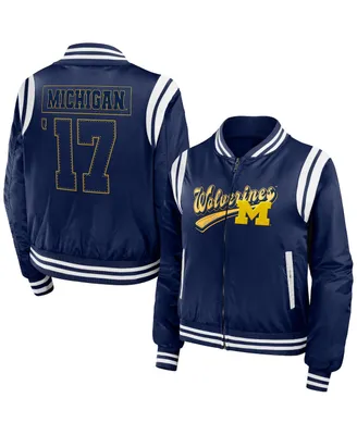 Women's Wear by Erin Andrews Navy Michigan Wolverines Football Bomber Full-Zip Jacket