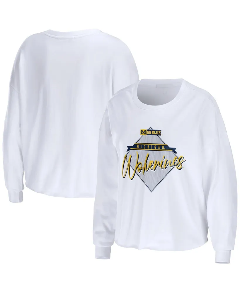 Women's Wear by Erin Andrews White Michigan Wolverines Diamond Long Sleeve Cropped T-shirt