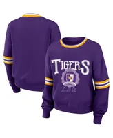 Women's Wear by Erin Andrews Purple Distressed Lsu Tigers Vintage-Like Pullover Sweatshirt