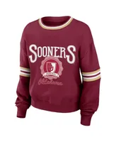 Women's Wear by Erin Andrews Crimson Distressed Oklahoma Sooners Vintage-Like Pullover Sweatshirt