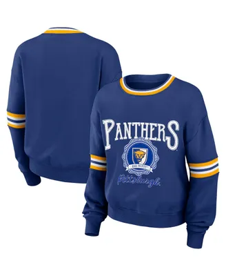 Women's Wear by Erin Andrews Royal Distressed Pitt Panthers Vintage-Like Pullover Sweatshirt