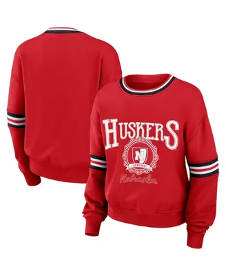 Women's Wear by Erin Andrews Red Distressed Nebraska Huskers Vintage-Like Pullover Sweatshirt