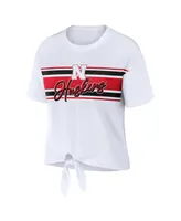 Women's Wear by Erin Andrews White Nebraska Huskers Striped Front Knot Cropped T-shirt