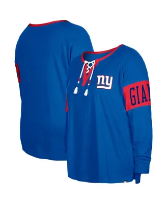 Women's New Era Royal York Giants Plus Lace-Up Notch Neck Long Sleeve T-shirt