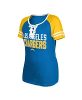 Women's New Era Powder Blue Los Angeles Chargers Raglan Lace-Up T-shirt