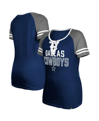 Women's New Era Navy Dallas Cowboys Raglan Lace-Up T-shirt