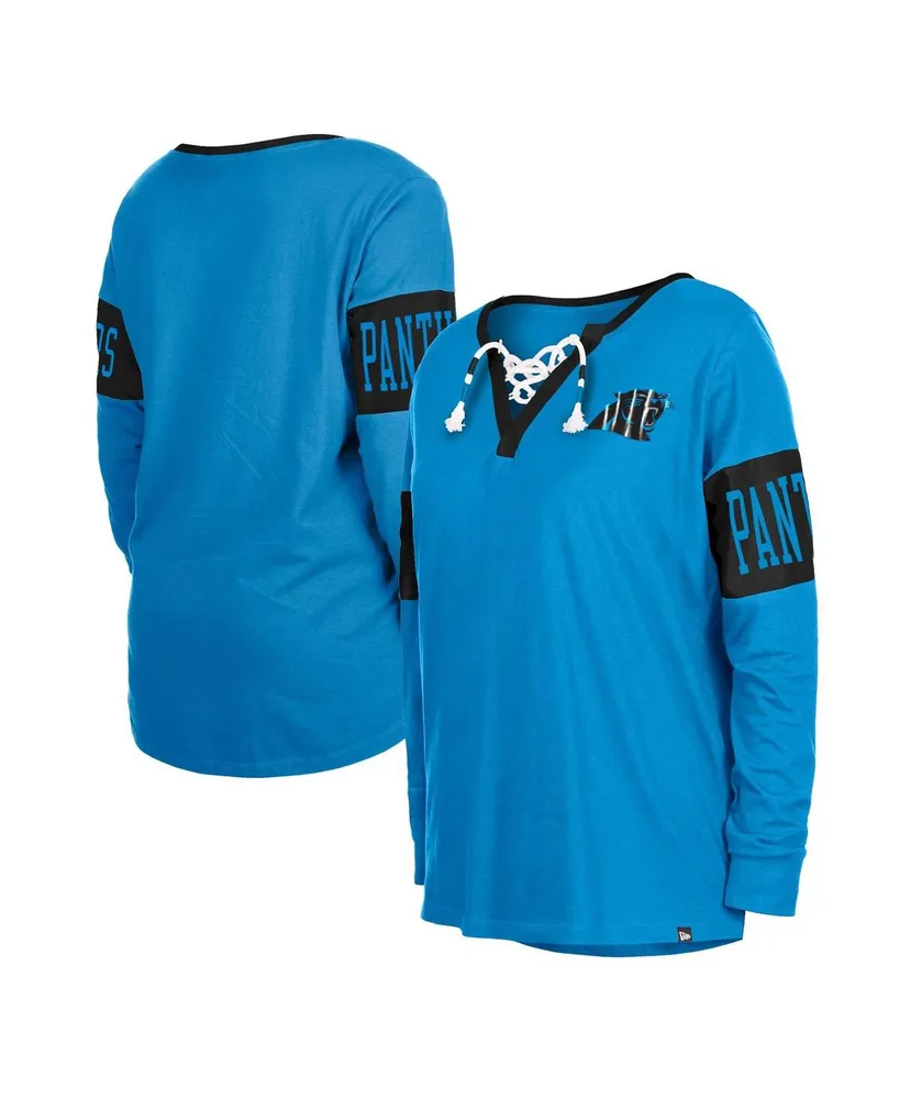 Women's New Era Blue Carolina Panthers Lace-Up Notch Neck Long Sleeve T-shirt