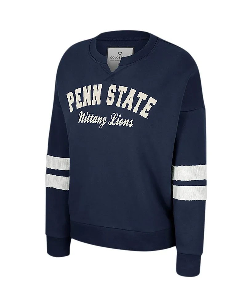 Women's Colosseum Navy Distressed Penn State Nittany Lions Perfect Date Notch Neck Pullover Sweatshirt