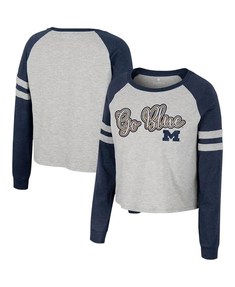 Women's Colosseum Heather Gray Michigan Wolverines I'm Gliding Here Raglan Long Sleeve Cropped T-shirt