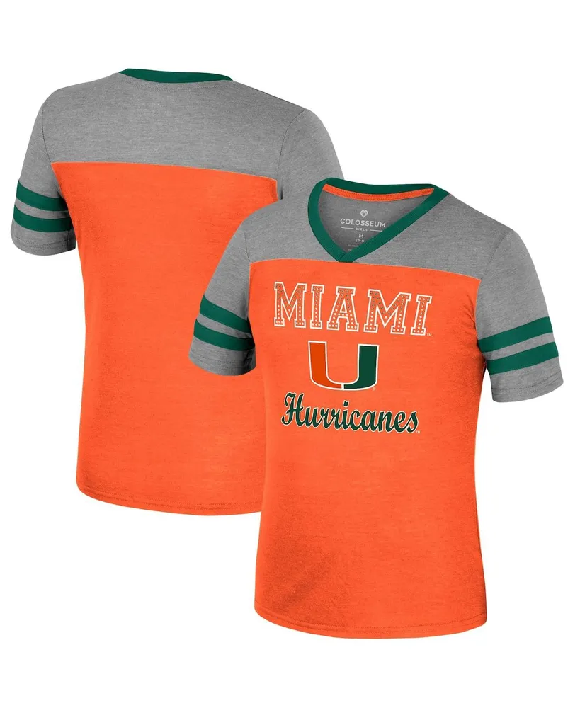 Big Girls Colosseum Orange, Heather Gray Miami Hurricanes Summer Striped V-Neck T-shirt