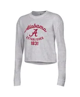 Women's Champion Gray Alabama Crimson Tide Boyfriend Cropped Long Sleeve T-shirt