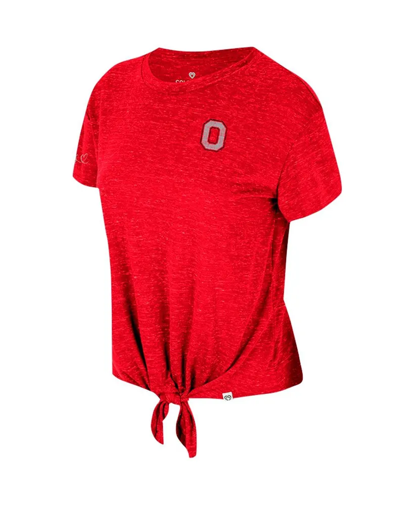 Women's Colosseum Scarlet Distressed Ohio State Buckeyes Finalists Tie-Front T-shirt