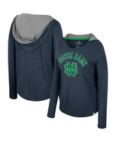 Women's Colosseum Navy Notre Dame Fighting Irish Distressed Heather Long Sleeve Hoodie T-shirt