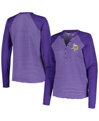 Women's Antigua Purple Minnesota Vikings Maverick Waffle Henley Long Sleeve T-shirt