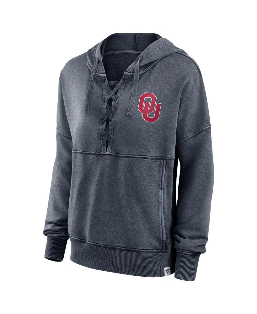 Women's Fanatics Heathered Charcoal Distressed Oklahoma Sooners Overall Speed Lace-Up Pullover Hoodie