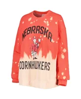 Women's Gameday Couture Red Distressed Nebraska Huskers Twice As Nice Faded Dip-Dye Pullover Long Sleeve Top