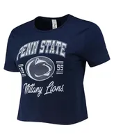 Women's ZooZatz Navy Distressed Penn State Nittany Lions Core Laurels Cropped T-shirt