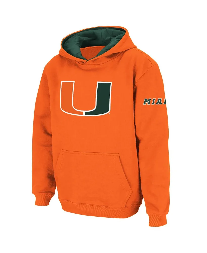 Big Boys Stadium Athletic Orange Miami Hurricanes Logo Pullover Hoodie