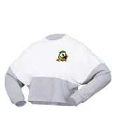 Women's Spirit Jersey White Oregon Ducks Heather Block Cropped Long Sleeve T-shirt