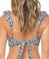 Raisins Juniors' Cannes Ditsy-Print Ruffled Bikini Top