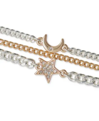 Lucky Brand Two-Tone Pave Celestial Charm Multi-Chain Flex Bracelet