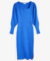 On 34th Women's Square-Neck Rib-Knit Midi Dress, Created for Macy's