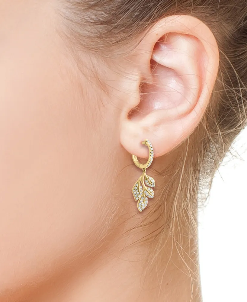 Effy Diamond Leaf Dangle Hoop Earrings (5/8 ct. t.w.) in 14k Gold