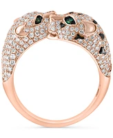 Effy Diamond (1-1/20 ct. t.w.) & Emerald (1/20 ct. t.w.) Double Panther Head Ring in 14k Rose Gold