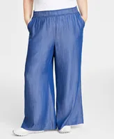 On 34th Plus Size Pull-On Chambray Wide-Leg Pants, Created for Macy's