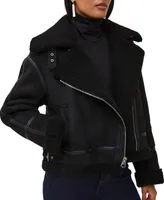 French Connection Women's Faux-Shearling Faux-Leather Trim Coat