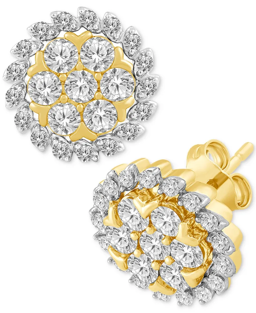 Diamond Halo Cluster Stud Earrings (1-1/2 ct. t.w.) in 10k Gold