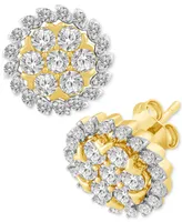 Diamond Halo Cluster Stud Earrings (1-1/2 ct. t.w.) in 10k Gold
