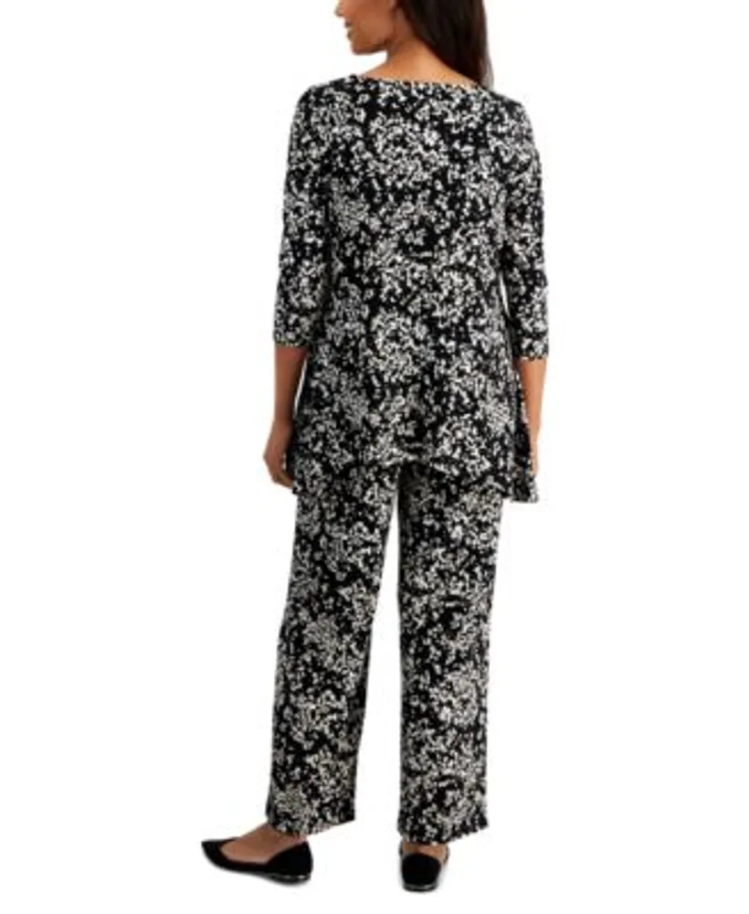 Jm Collection Womens Printed 3 4 Sleeve Swing Top Pull On Pants Created For Macys