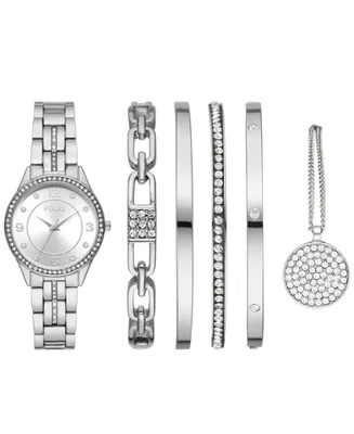 Folio Women's Quartz Three Hand Silver-Tone Alloy Watch 33mm, Gift Set