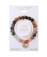 Unwritten Mother of Pearl Heart and Star Multi Color Stone Beaded Stretch Bracelet