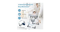 Baby Folding Convertible High Chair with Wheels and Adjustable Height