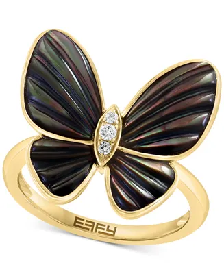 Effy Mother of Pearl & Diamond Accent Butterfly Statement Ring in 14k Gold