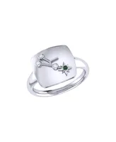 LuvMyJewelry Taurus Bull Design Sterling Silver Emerald Gemstone Diamond Signet Ring
