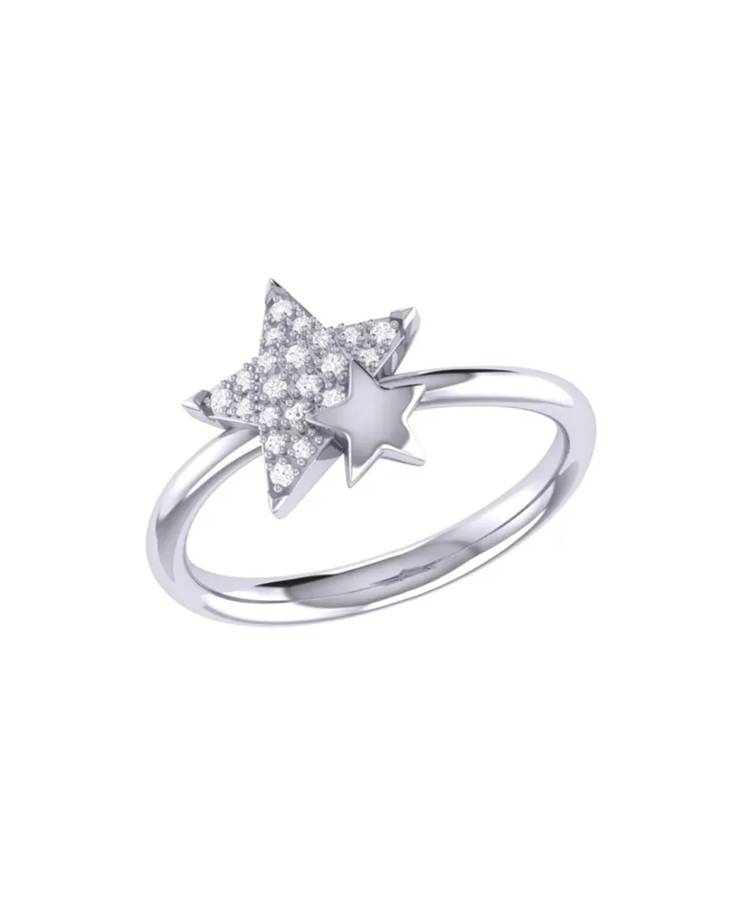 LuvMyJewelry Dazzling Star kissed Duo Design Sterling Silver Diamond Women Ring