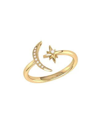 LuvMyJewelry Starlit Moon Design Sterling Silver Diamond Women Ring