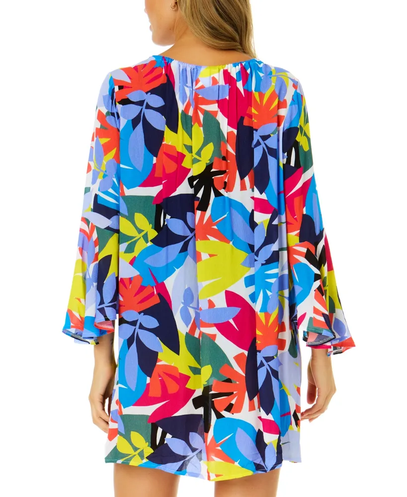 Anne Cole Women's Floral Bell-Sleeve Cover-Up Tunic