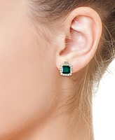 Effy Lab Grown Emerald (5-5/8 ct. t.w.) & Lab Grown Diamond (2-1/10 ct. t.w.) Halo Stud Earrings in 14k Gold