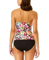 Anne Cole Womens Floral Twist Front Shirred Bandeaukini High Waist Bikini Bottoms