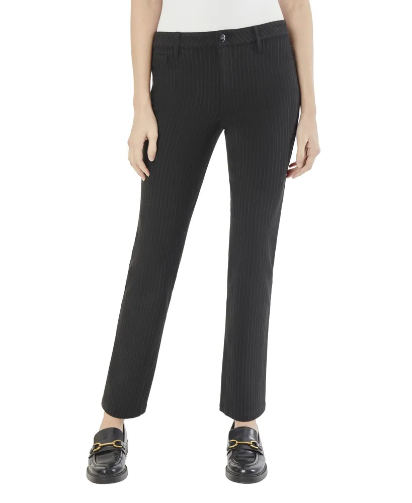 High Rise Pinstripe Flare Ponte Pant in Black Pinstripe | Glassons