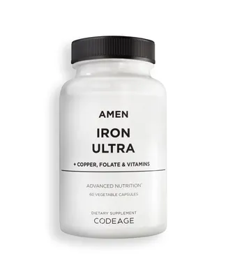 Amen Iron Ultra Supplement + Copper, Folate, Vitamin C & B12, Ferrous Sulfate 65mg Iron Pills, 60 ct