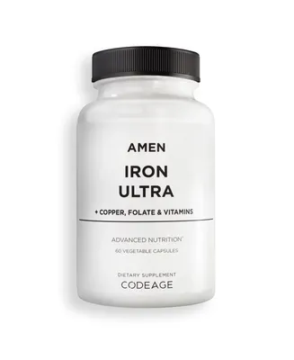 Amen Iron Ultra Supplement + Copper, Folate, Vitamin C and Vitamin B12-2-Month Supply - Ferrous Sulfate Iron Vitamin - Iron 65mg Per Serving