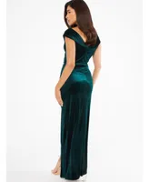 Quiz Women's Velvet Bardot Ruched Maxi Dress