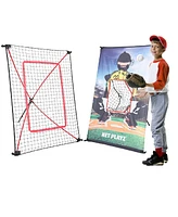 Net Playz Baseball Combo, Junior Baseball, Softball Trainer Combo, Pitchback Rebounder Net and Pitching Target Panel with Carry Bag, 3' x 5'