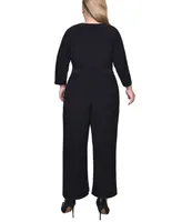 Ny Collection Plus 3/4 Sleeve Belted Jumpsuit
