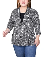 Ny Collection Plus Puff Print 3/4 Sleeve 2-Fer Top